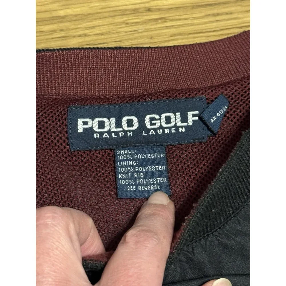 Polo Ralph Lauren‎ Windbreaker Mens XL Black Golf Crest Pullover Lined Zip VTG